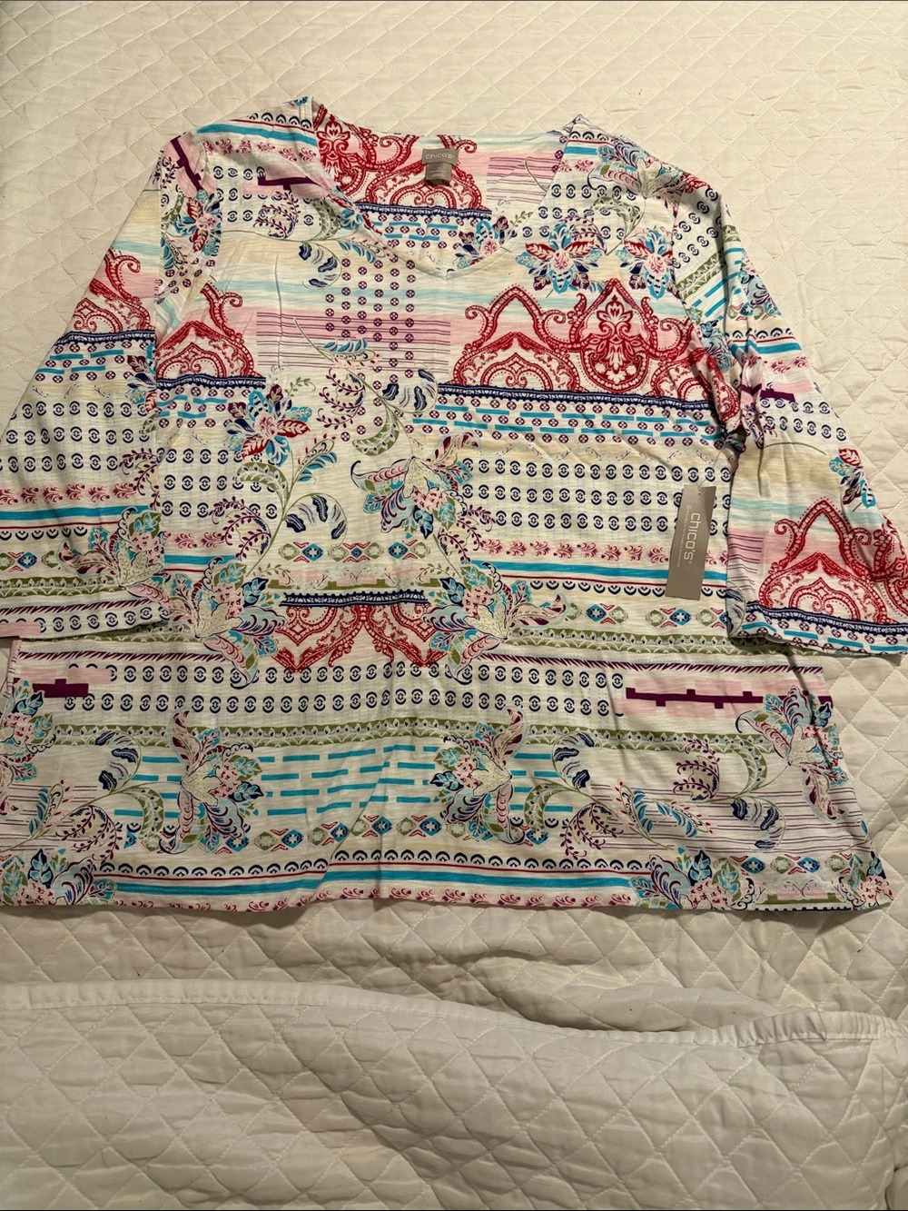 Chico’s Patterned quarter length Sleeve Tee - Multicolor